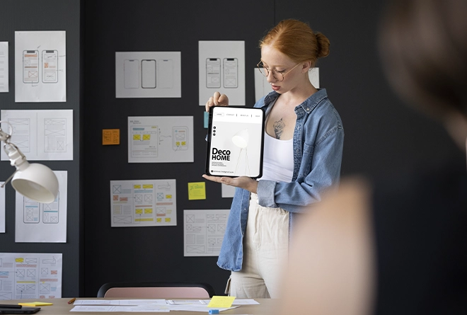 Persona presentando página de decoraciones