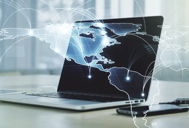 Computadora conectándose con el mundo