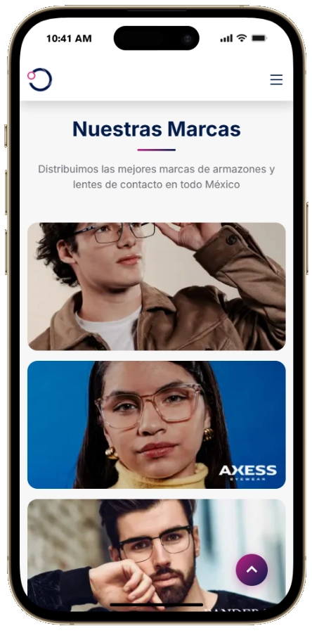 Tienda en línea de Polímeros Ópticos tras su migración, vista en un smartphone