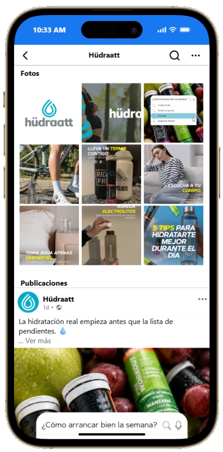 Perfil de Instagram de una marca con sus publicaciones de producto, visto en un smartphone