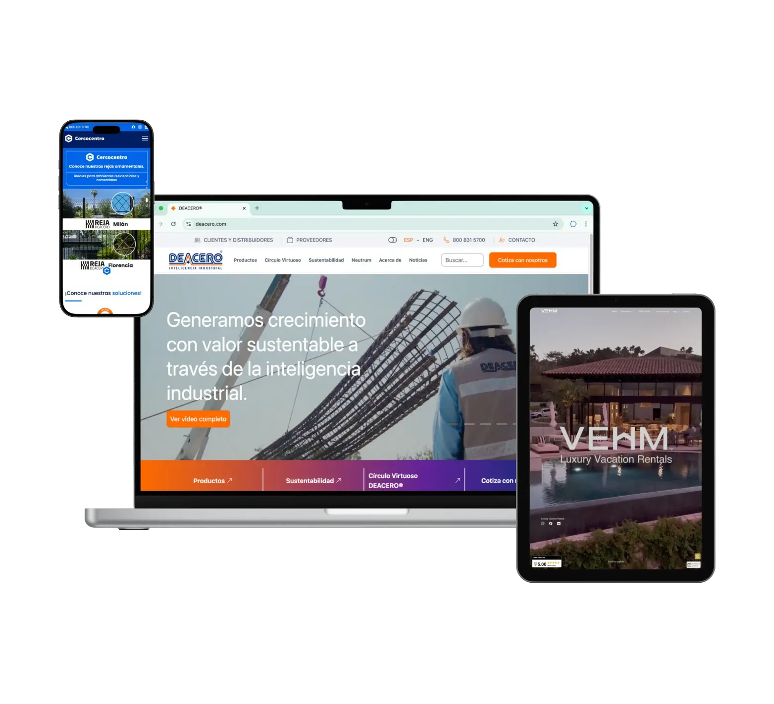 una laptop junto a una tablet mostrando las diferentes versiones de una pagina web